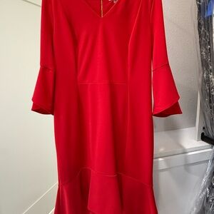 Calvin Klein Red Long Sleeve Dress